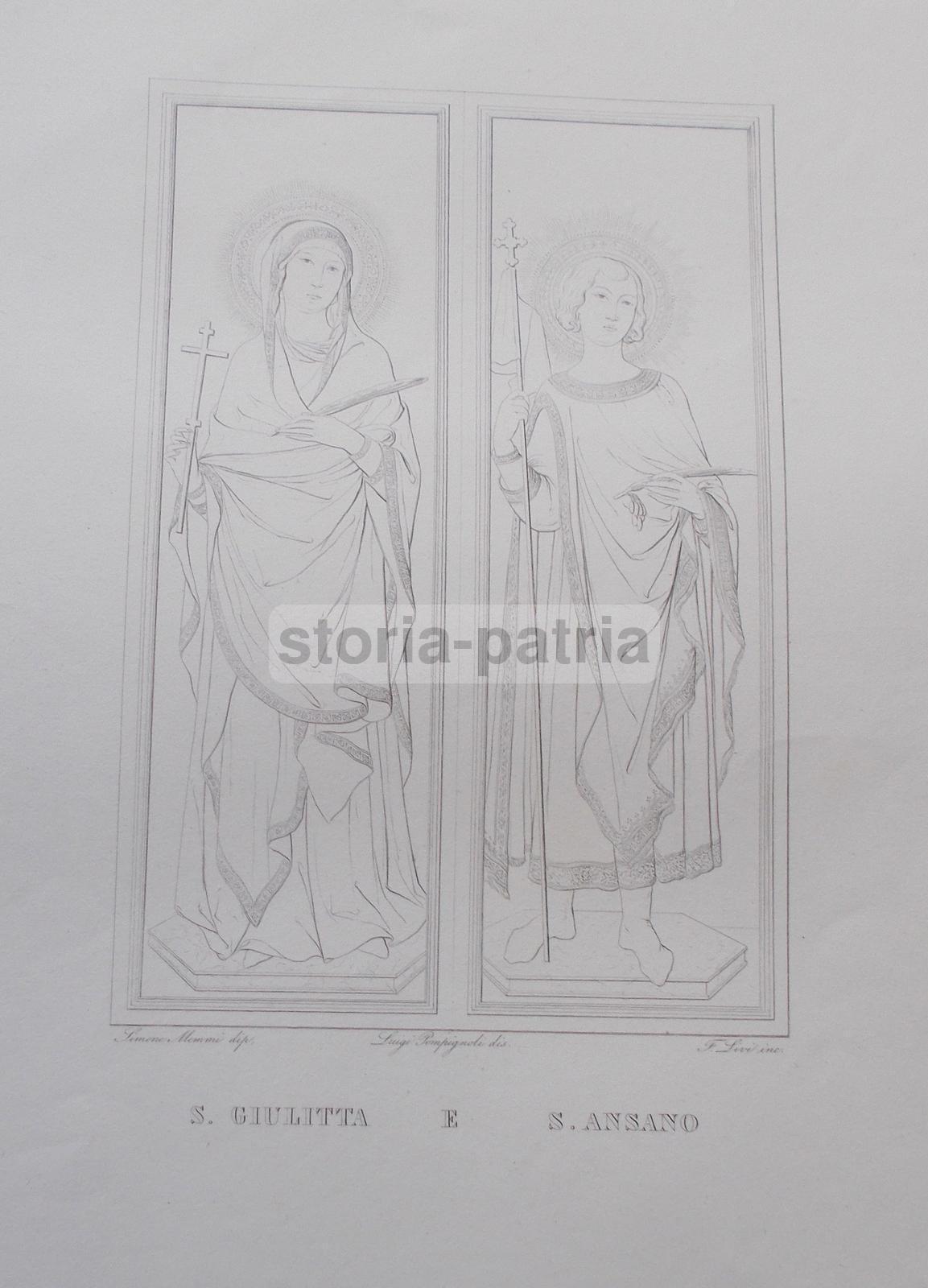 Stampa Devozionale, Arte Antica, Artisti Memmi Pompignoli Livi, S Giulitta, S Ansano immagine 2