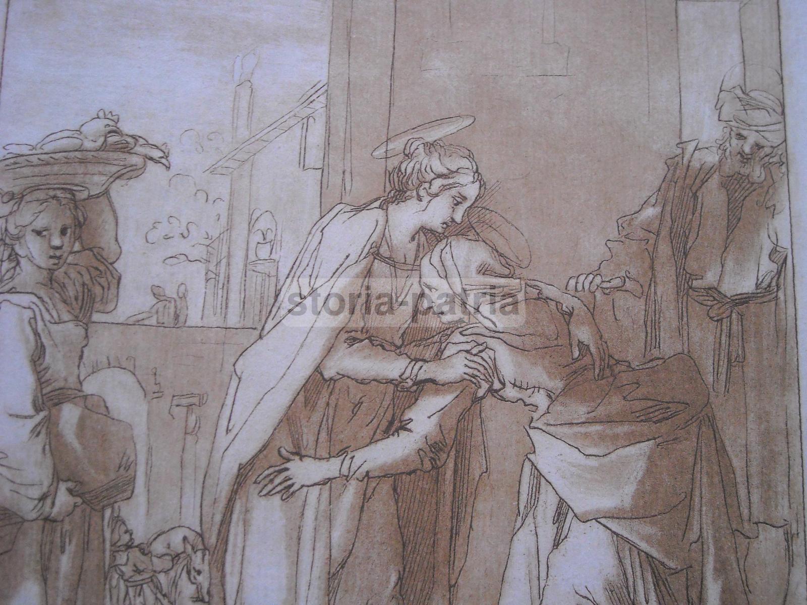 Toscana, Bella Stampa Devozionale, Incisore Mulinari, Pittore Salimbeni, Visitazione immagine 2